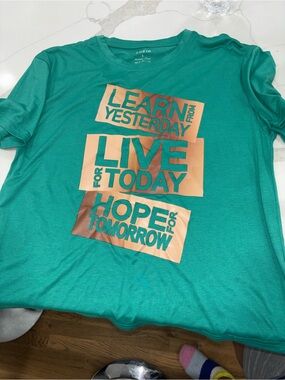 SHEIN Teal Green Tee with Metallic Rose Gold Graphic